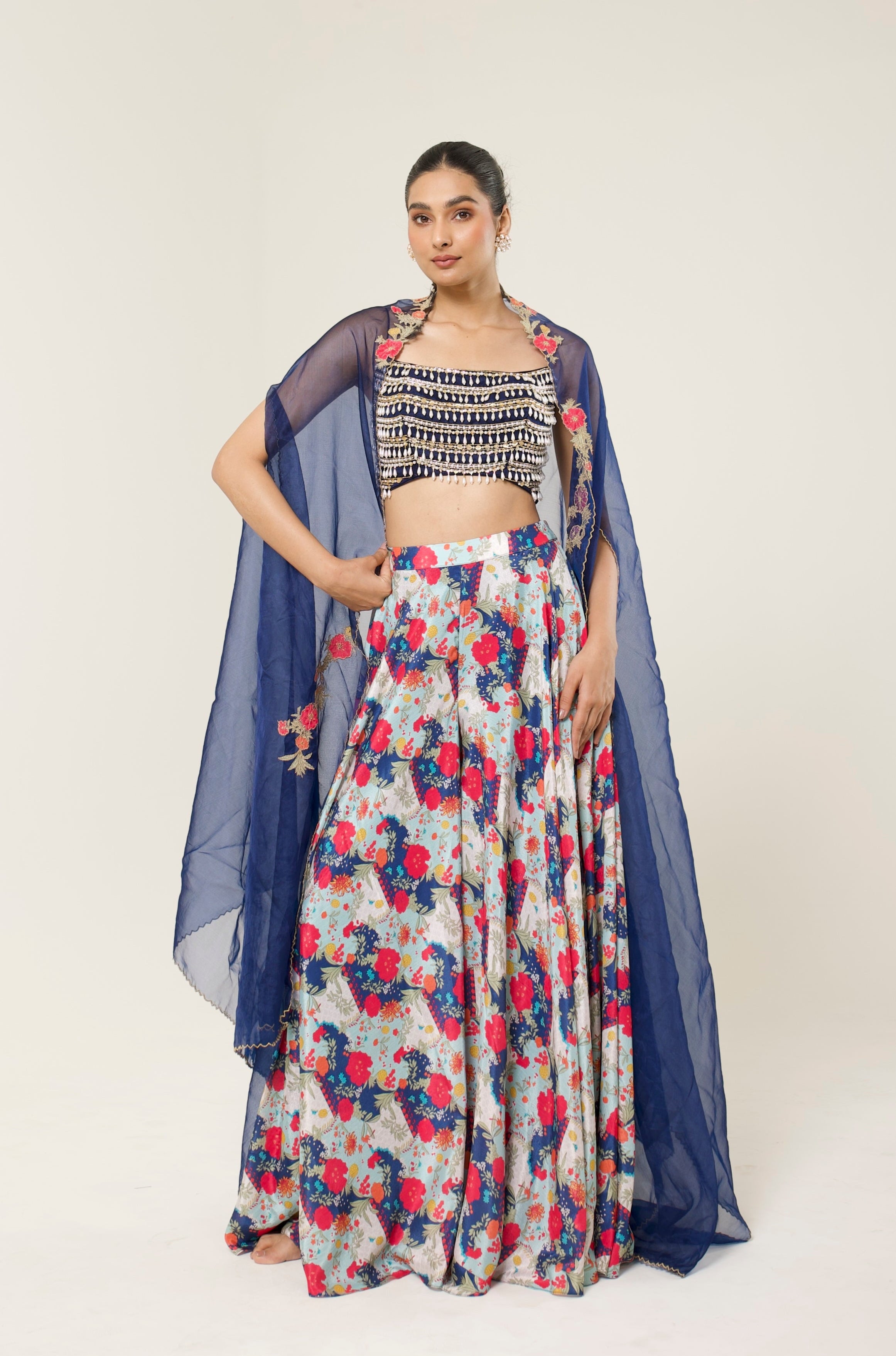 FLORIVA PRINTED SHARARA CAPE SET